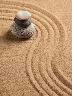 Japanese Zen stone garden, relaxation, meditation, simplicity and balance concept, pebbles and