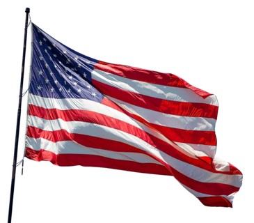 American flag waving in the wind isolated on white