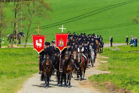 Easter riding procession in Crostwitz, Easter riding in Lusatia. Procession from Crostwitz to
