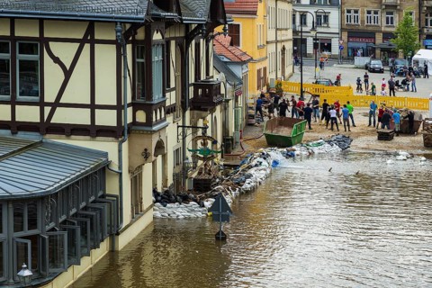 Flooding in Dresden at the Schillergarten