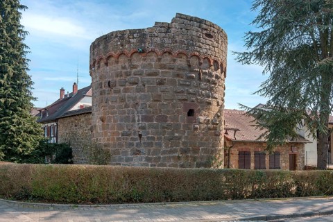 City wall tower, Bad Bergzabern, German Wine Route, Palatinate, Rhineland-Palatinate, Germany,
