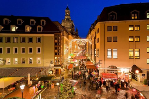 Christmas market in the Münzgasse in Dresden's Old Town in the immediate vicinity of the Church of