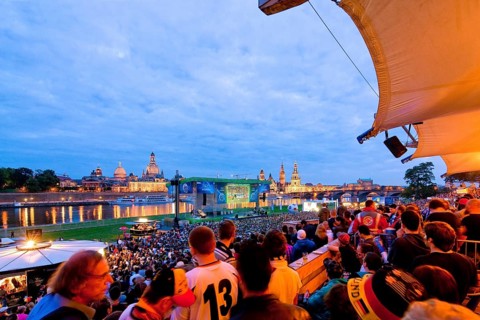 Public viewing on the banks of the Elbe in Dresden on the grounds of the Filmnächte am Elbufer,