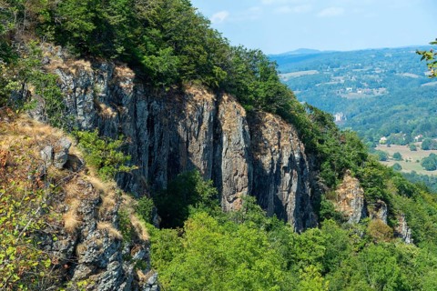 Bort-les-Orgues. The organs are formed by phonolite flows. Correze department. Nouvelle Aquitaine.