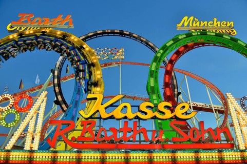 Olympia Looping, five looping roller coaster, Oktoberfest, Munich, Upper Bavaria, Bavaria, Germany,