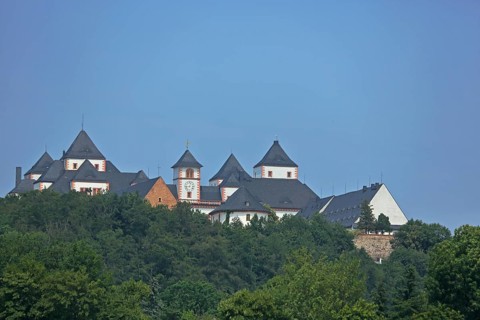 View of Renaissance hunting lodge, Augustusburg, Middle Ore Mountains, Erzgebirge, Saxony, Germany,