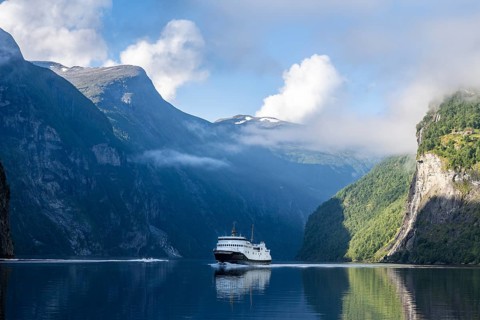 Ship in Geirangerfjord, near Geiranger, Møre og Romsdal, Norway, Europe