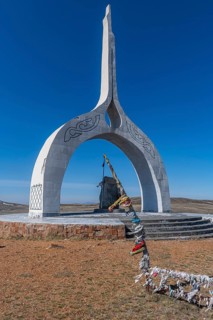 Mongol monument in the steppe of eastern Kazakhstan