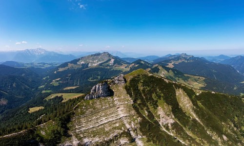 Drone shot, mountain landscape, summit massif of the Regenspitz, Osterhorngruppe, Salzkammergut,