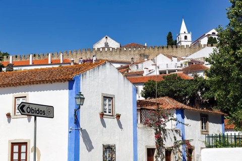 Typical houses in the medieval village, village view Óbidos, Portugal, Europe