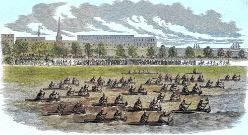 Great Regatta of Madras, Canoes, 1869, India, Historic, digitally restored reproduction of a 19th