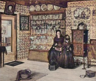 Königspesel, a Frisian room from the 18th century, at Hallig Hooge, Germany, Historic, digital