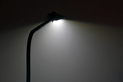 LED street lamp lights up at night
