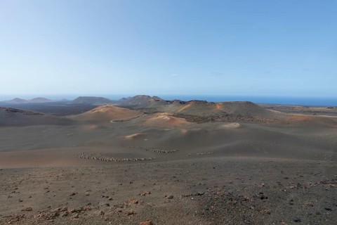 Volcanic landscape in Timanfaya National Park, Lanzarote, Canary Islands, Spain, Europe