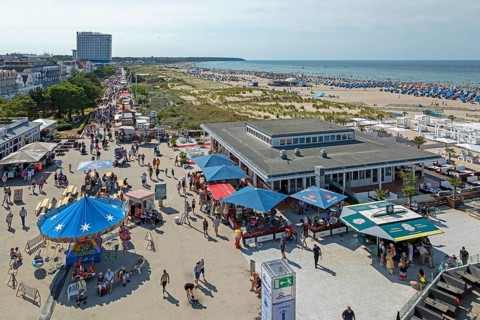 View from the lighthouse, beach, Hanse Sail, Warnemünde, Rostock, Mecklenburg-Western Pomerania,