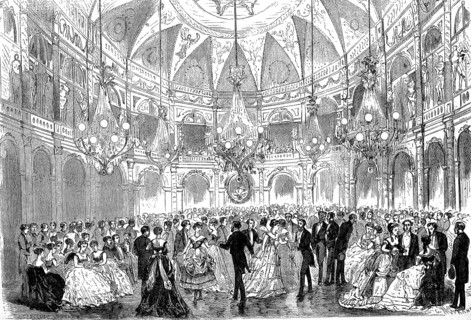 Ball at the Grand Hotel, for the benefit of unemployed workers, Paris, 1869, France, Historic,