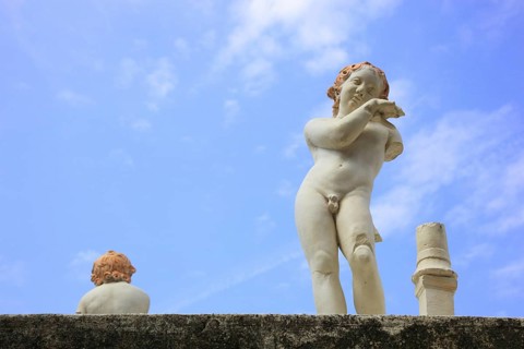 Angel figure at the Nonio Balbo Terrace, ruined city of Herculaneum, Campania, Italy, Europe