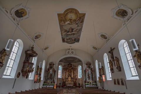 Interior of the Parish Church of St. Verena, Fischen, Allgäu, Bavaria, Germany, Europe