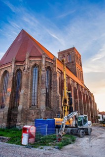 Construction site in front of Nikolaikirche Anklam, Mecklenburg-Western Pomerania, Germany, Europe