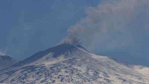 Etna, snow-capped peak, smoking volcano, Eastern Sicily, Sicily, Italy, Europe