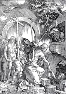 Woodcuts to complete the great Passion, Christ in Limbo, woodcut by Albrecht Dürer, historical,