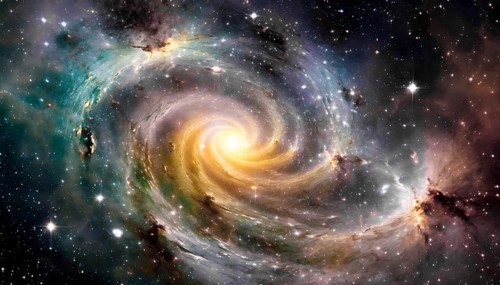 Astronomy, a spiral galaxy, also spiral nebula, in the Milky Way in space, AI generated