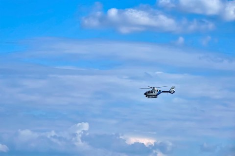 MUNICH, GERMANY, JULY 08, 2018:Police helicopter in the sky