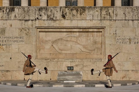 ATHENS, GREECE, MAY 20, 2010: Changing of the presidential guard Evzones in front of the Monument