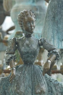 Sculpture Kurgast-Brunnen by Bonifatius Stirnberg 1980 with figure with Biedermeier clothing,