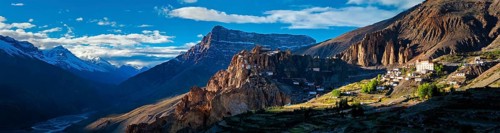 Panorama of Dhankar Monastery and village, Spiti Valley, Himachal Pradesh