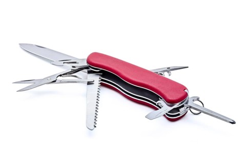 Swiss army multipurpose multitool pocket knife isolated on white