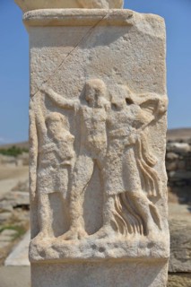 Relief on a phallic column, Delos, UNESCO World Heritage Site, Cyclades, Greece, Europe
