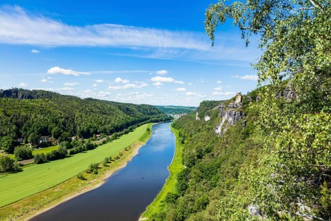 Elbe Valley in Rathen with the Bastei Rock