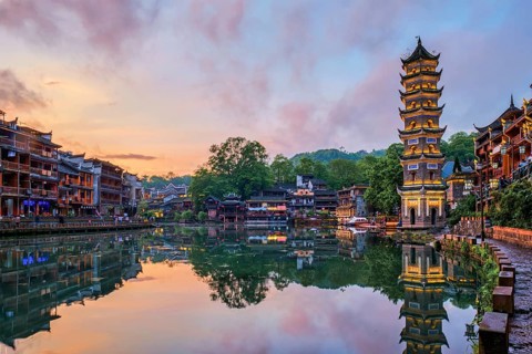 Chinese tourist attraction destination, Feng Huang Ancient Town (Phoenix Ancient Town) on Tuo Jiang