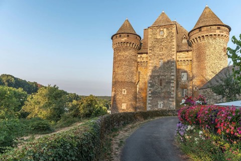 Bousquet castle from the 14th century, classified as a historical monument. Montpeyroux, Aveyron,