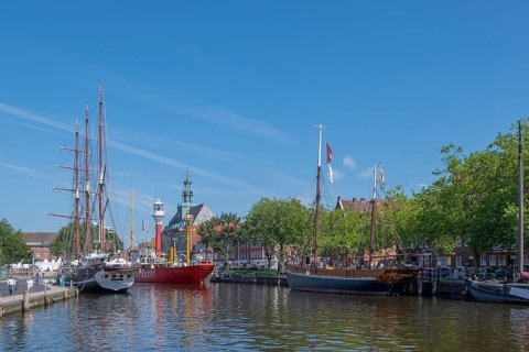 Ratsdelft with museum ships, Emden, East Frisia, Lower Saxony, Germany, Europe