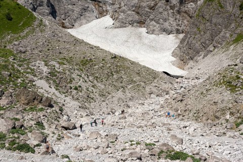 Ice chapel, year-round snowfield below the Watzmann east face, Schönau, Königssee, Berchtesgaden
