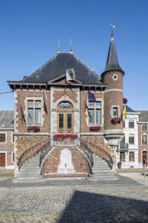 19th century Neo-Renaissance town hall, gate in the village Clermont-sur-Berwinne near