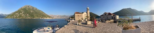 Panoramic view, Island of Mary of the Rock, Gospa od Skrpjela, Church, World Natural and Cultural