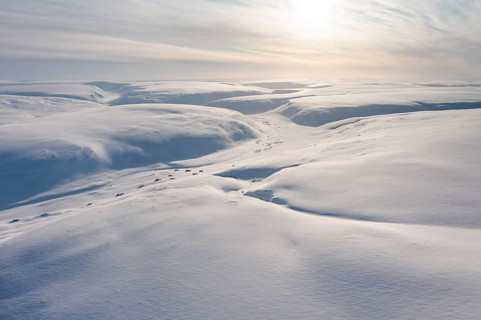 Snowy wintery mountain landscape, Batsfjord, Båtsfjord, Varanger Peninsula, Finnmark, Northern