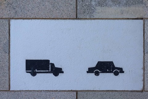 Old traffic signs around 1950 on the arcade walls in the arcade corridor of the Congress Hall,