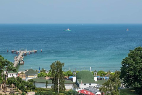 View of the pier from the vantage point, Göhren, Rügen Island, Mecklenburg-Western Pomerania,