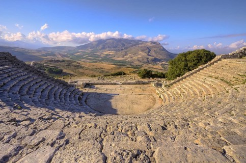 Evening light, Roman amphitheatre, empty tiers, Segesta, Ancient site, Archaeological site, Doric,