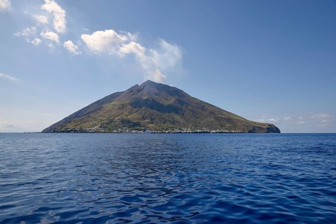View of Stromboli Island with layered volcano Stromboli, Lipari Islands, Italy, Europe