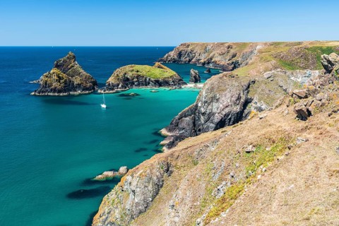 Kynance Cove and Asparagus Island, Cornwall, England, United Kingdom, Europe