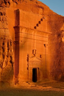 Nabataean tomb at Djabal Khraymat in first daylight, Hegra or Mada'in Salih, AlUla region, Medina
