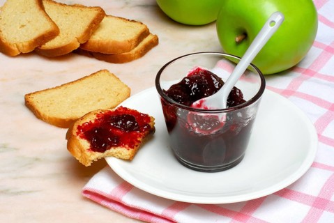 Breakfast, rusk with jam, sour cherry jam, jam, breakfast