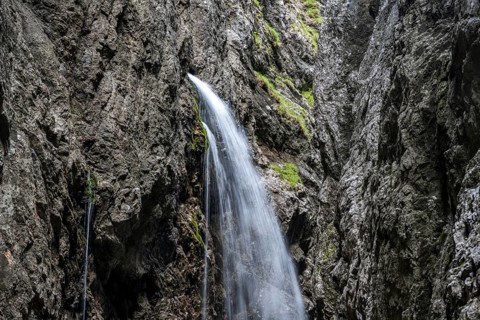 Waterfall, Hammersbach flows through Höllentalklamm, near Garmisch-Partenkirchen, Werdenfelser
