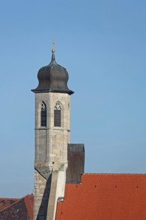 Tower and roof of St John's Church, spire, detail, Rothenburg ob der Tauber, Tauberfranken,