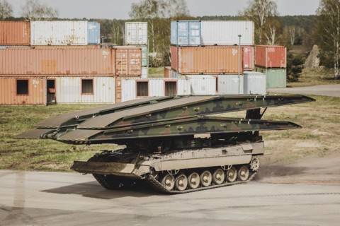 Leguan high-speed armoured bridge, photographed as part of a Bundeswehr exercise with armed forces
